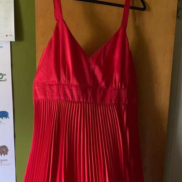 Long Tall Sally Dresses & Skirts - Coral red satin maxi gown w pleated skirt tall